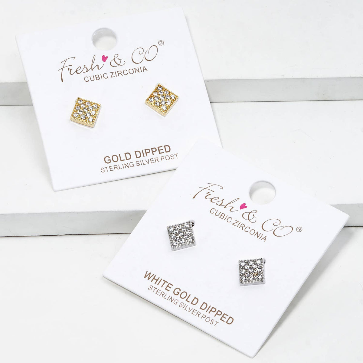 18K Gold Dipped CZ Pave Rhombus Stud Earrings