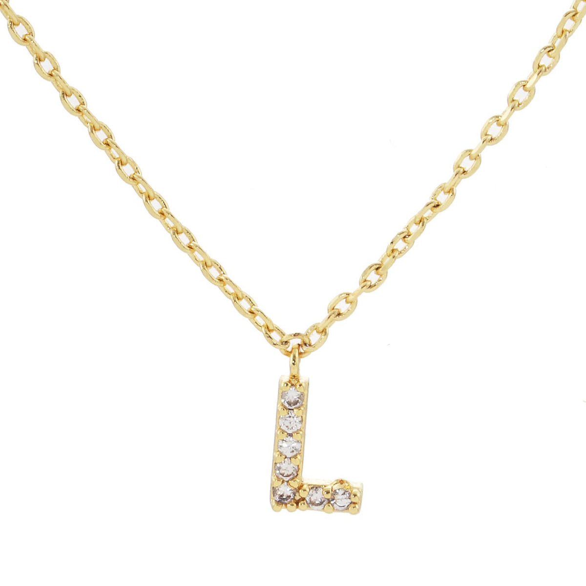 18K Gold Dipped Micro CZ Pave Initial Pendant Necklace