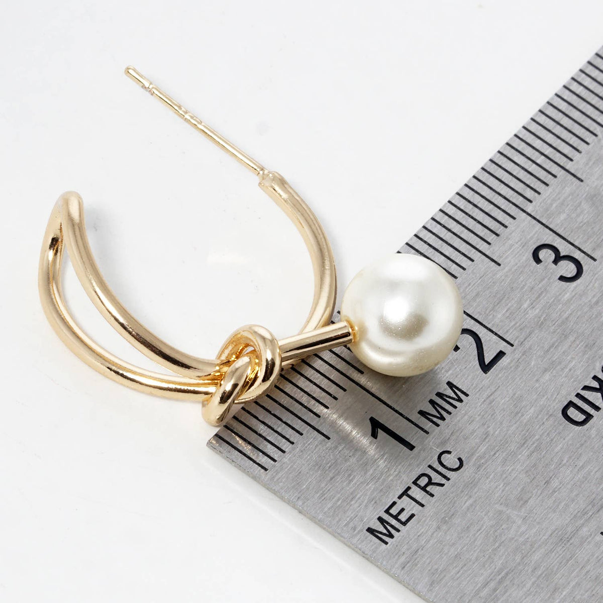 Golden Knot & Pearl Accent Hoop Earrings