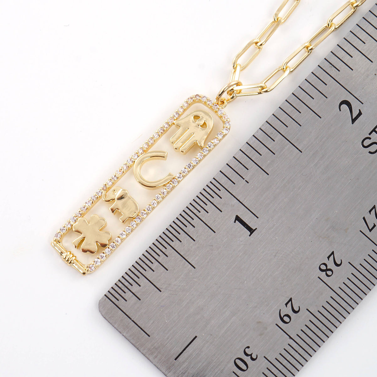 Gold Plated Luck and Protection Long Cartouche Necklace