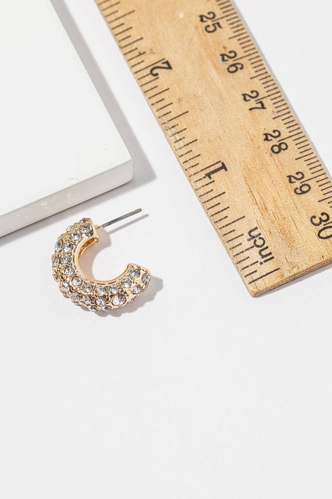 Crystal Half-Hoop Earrings – Pavé Dome Crescent, Gold