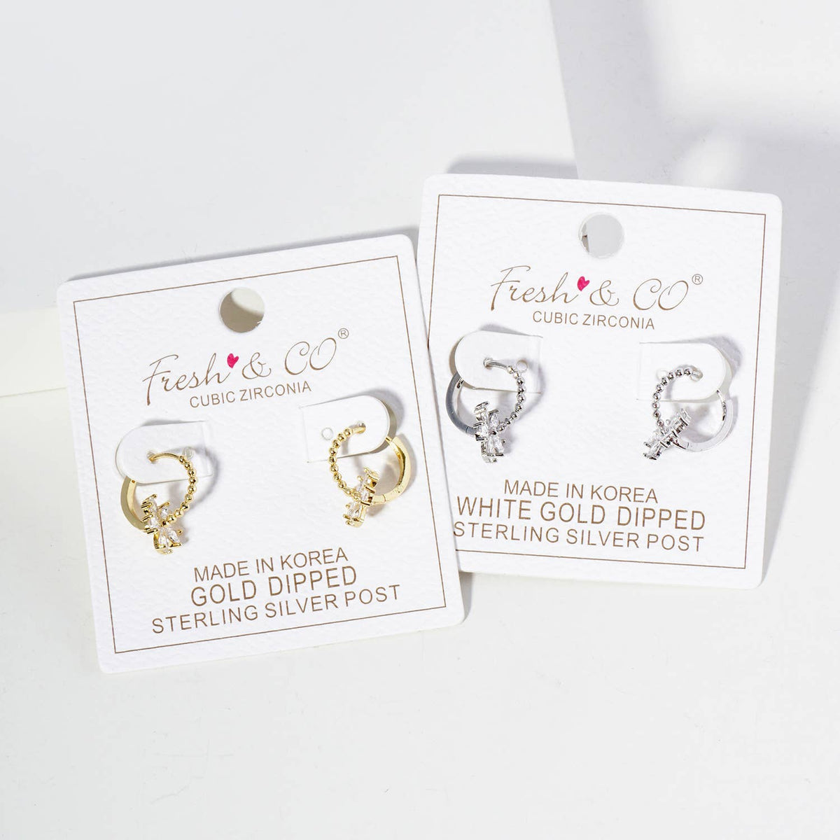 Cubic Zirconia Flower Drop 12mm Huggie Hoop Earrings