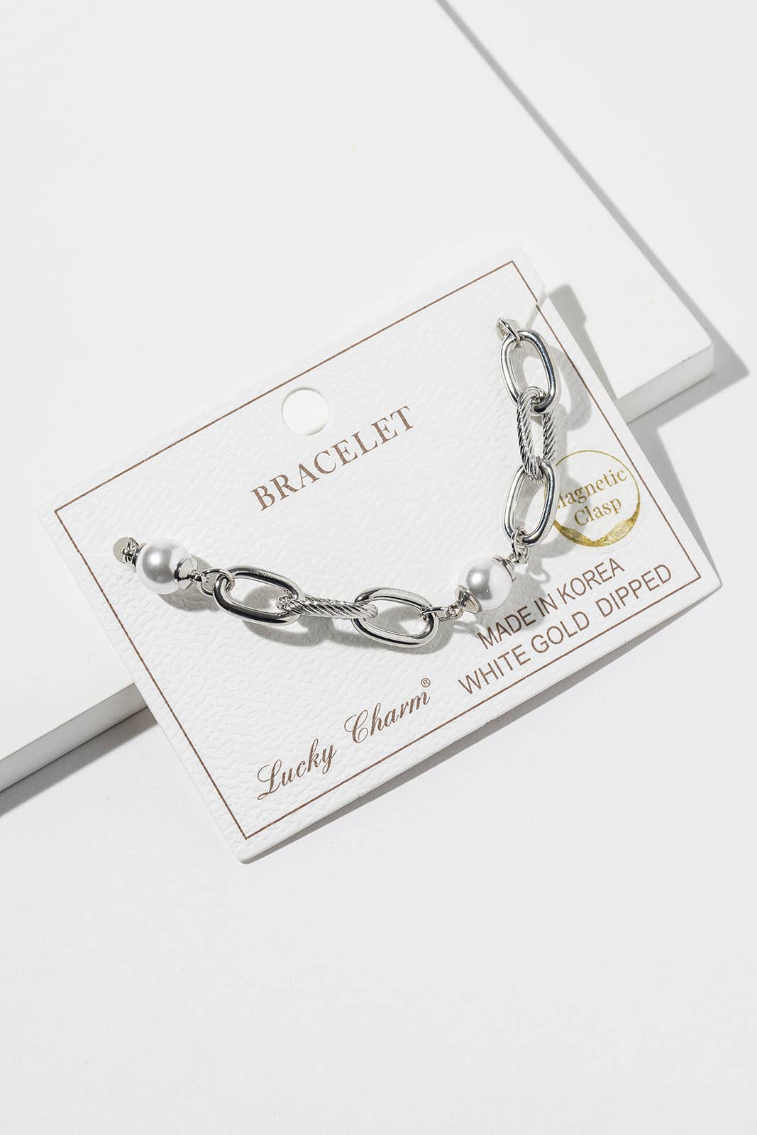 Pearl & Mixed-Link Chain Bracelet with Magnetic Clasp