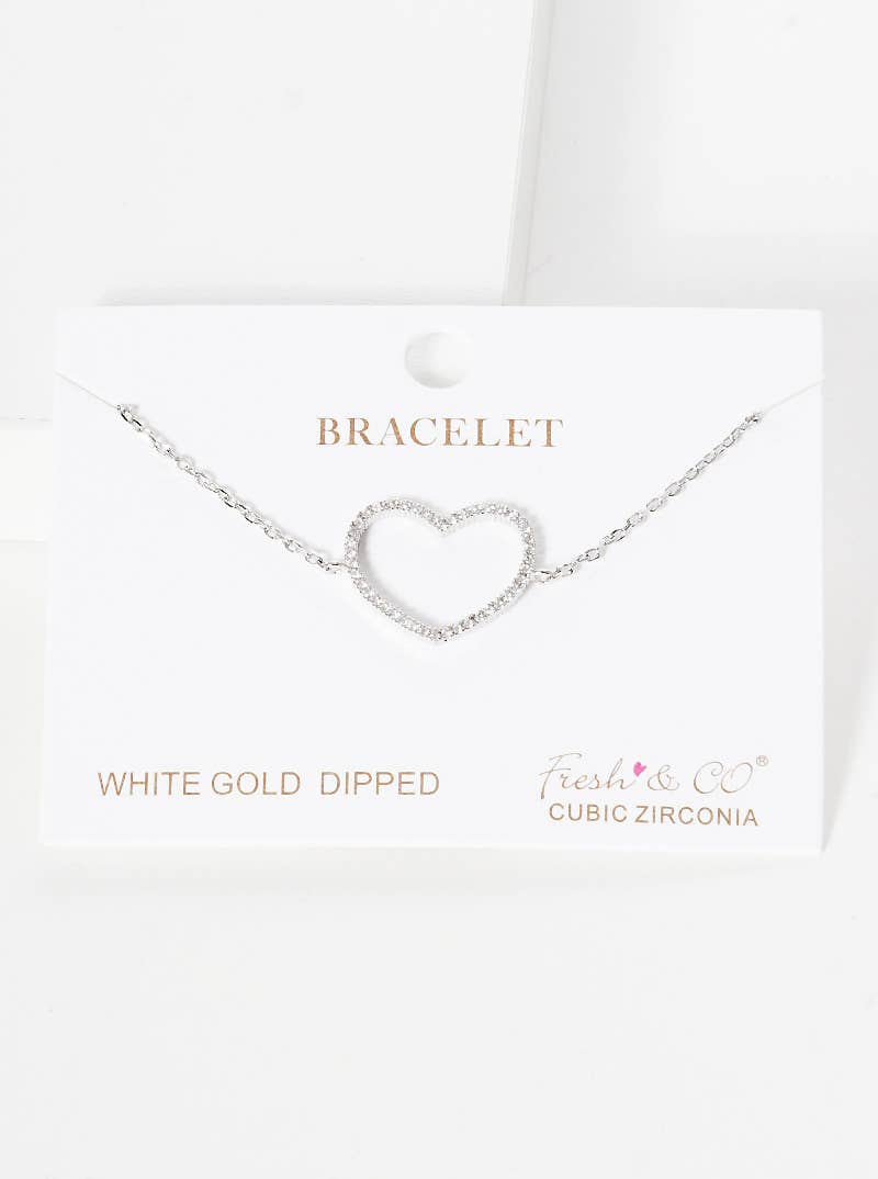Minimalist Pavé Open-Heart Charm Bracelet
