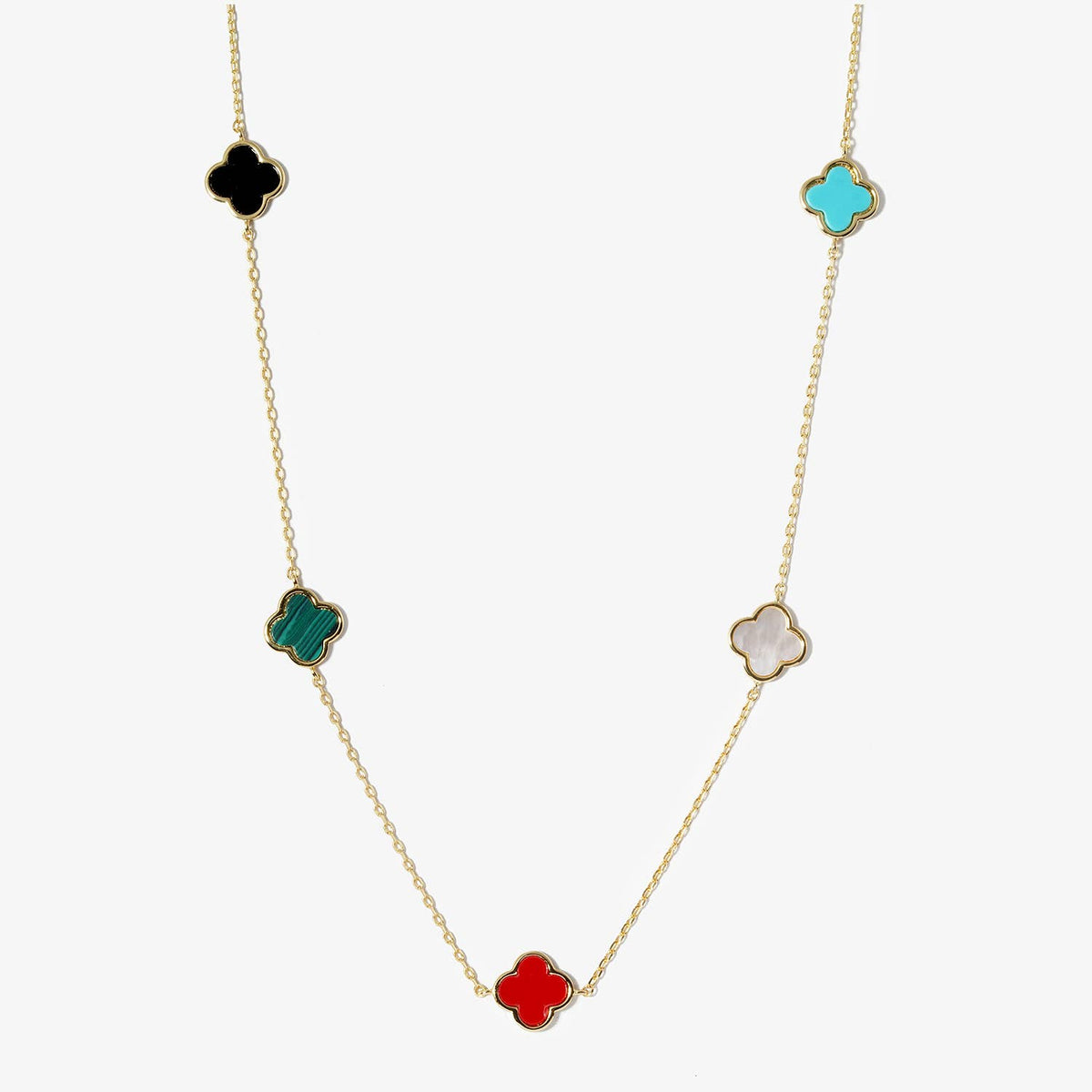 5 Semi-Precious Quatrefoil Pendant 24 Inch Long Station