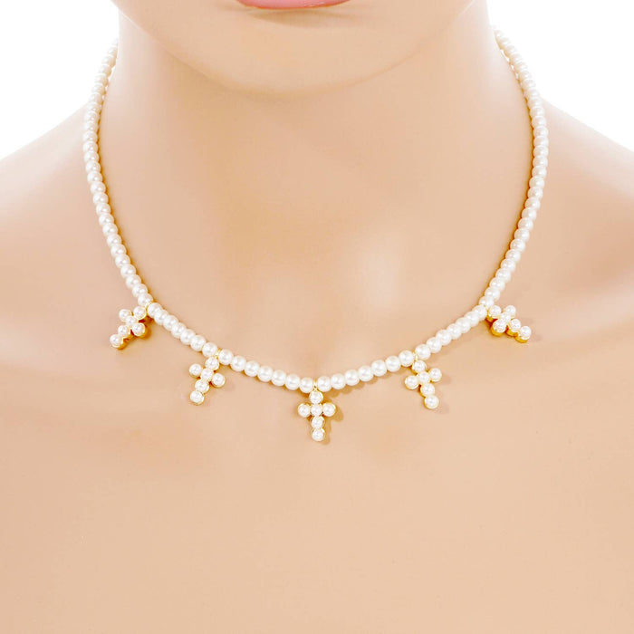 Gold Plated Freshwater Pearl Cross Necklace