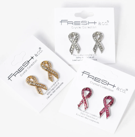 Sparkling Crystal Paved Awareness Ribbon Stud Earrings