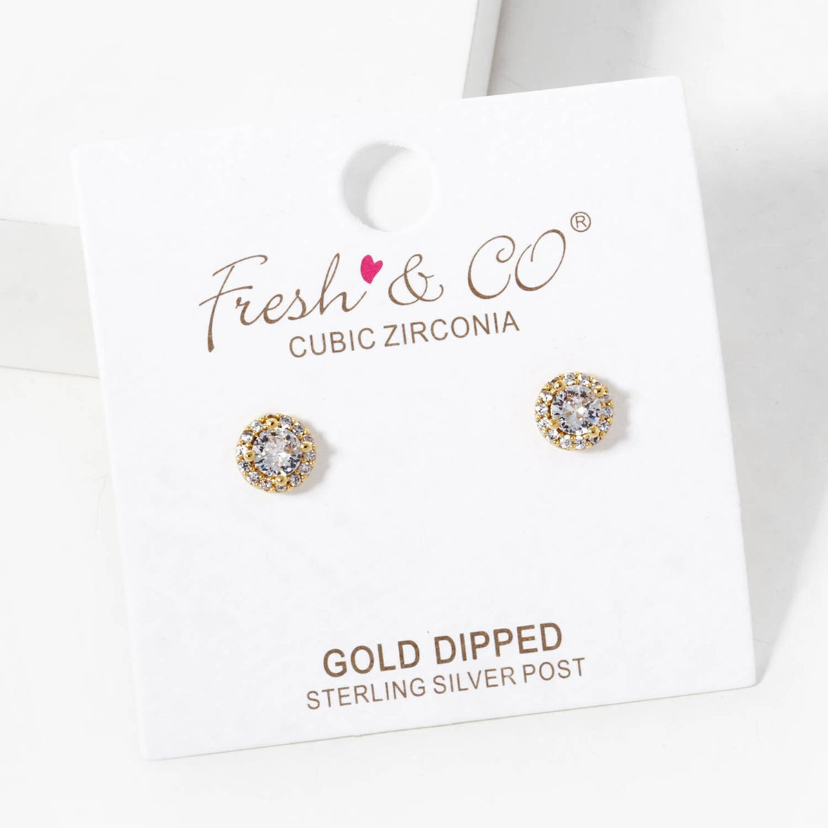 Gold Plated Halo Pave Stud Earrings