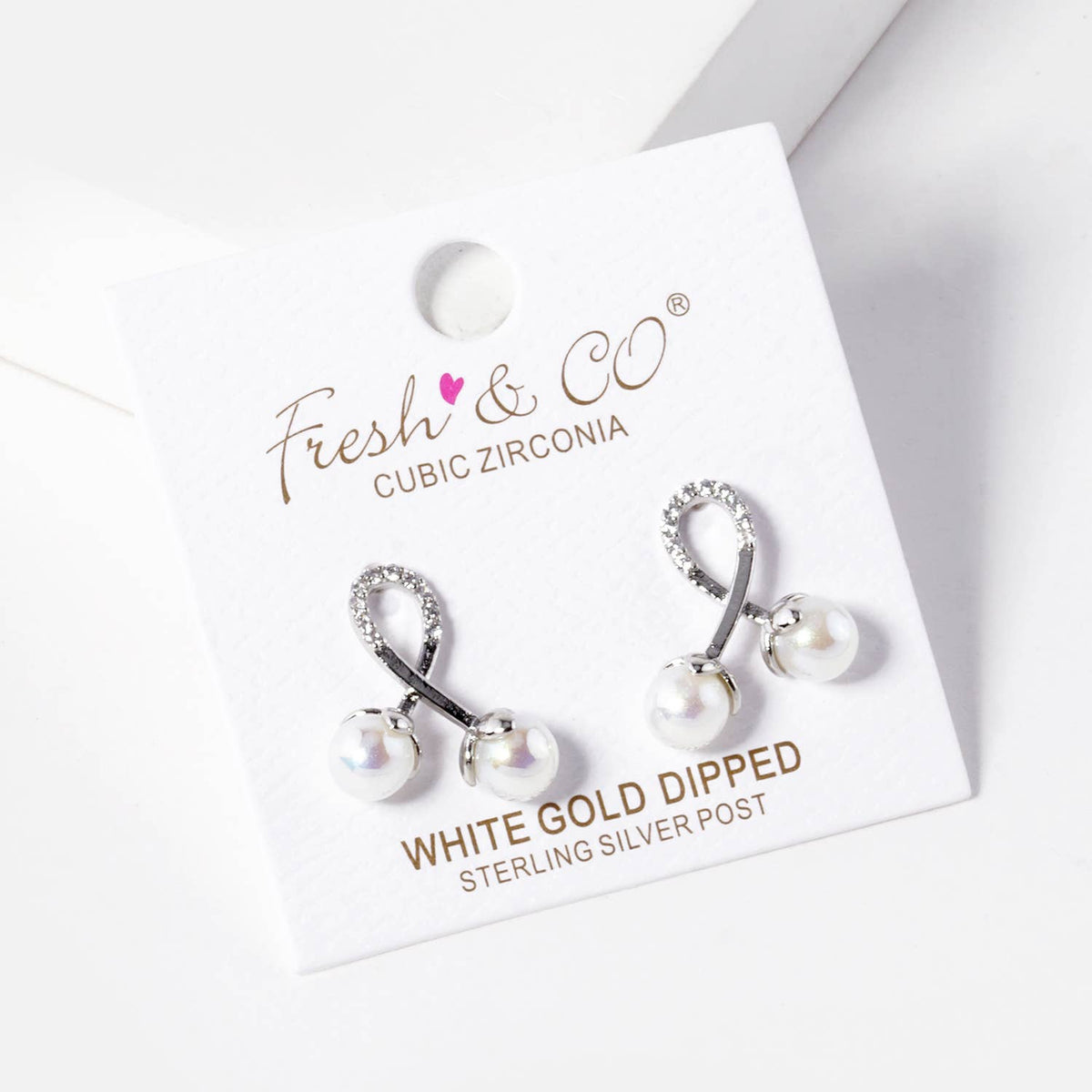 Dainty Spiral Grid Pearl & Cubic Zirconia Stud Earrings