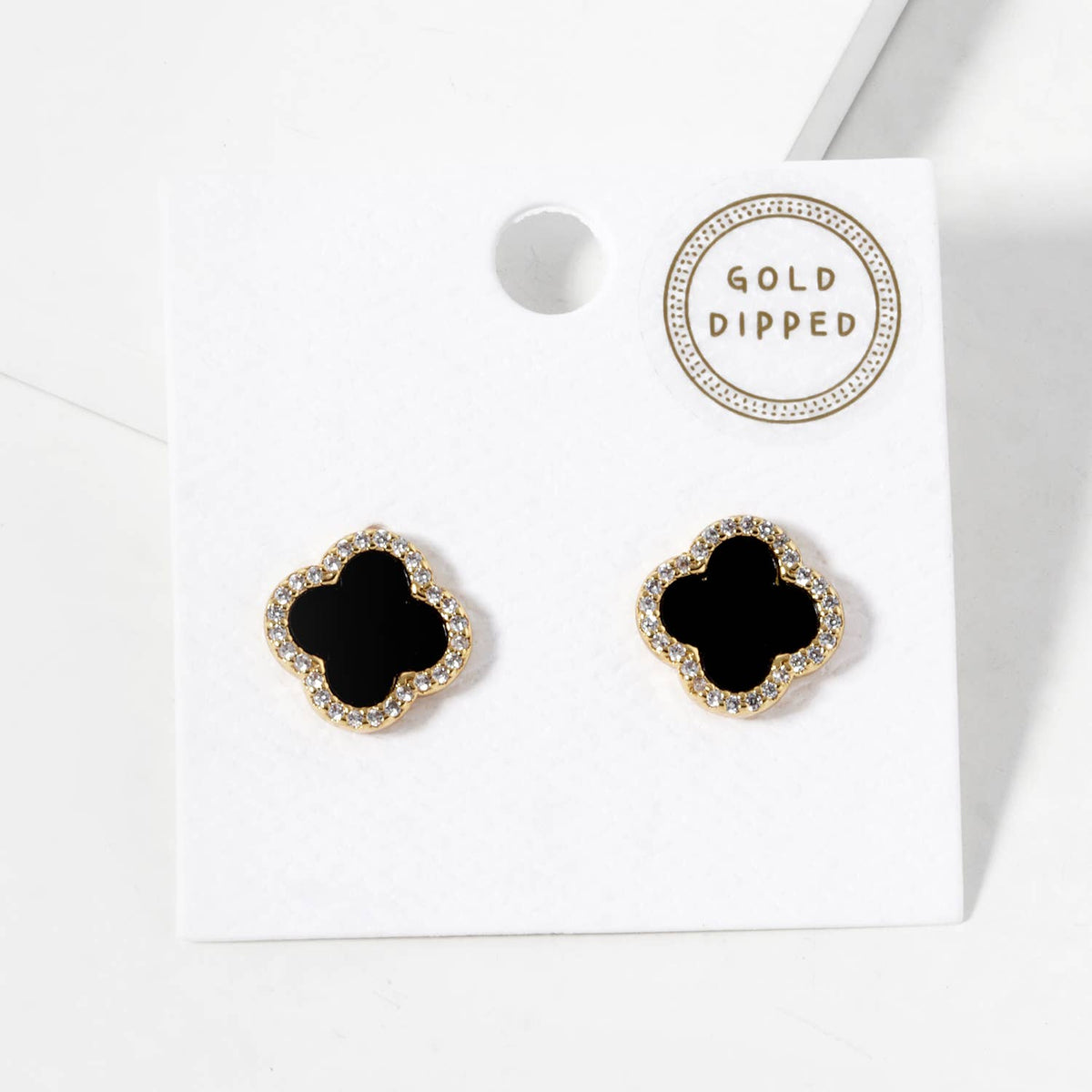 Dainty Pave Clover Stone Stud Earrings