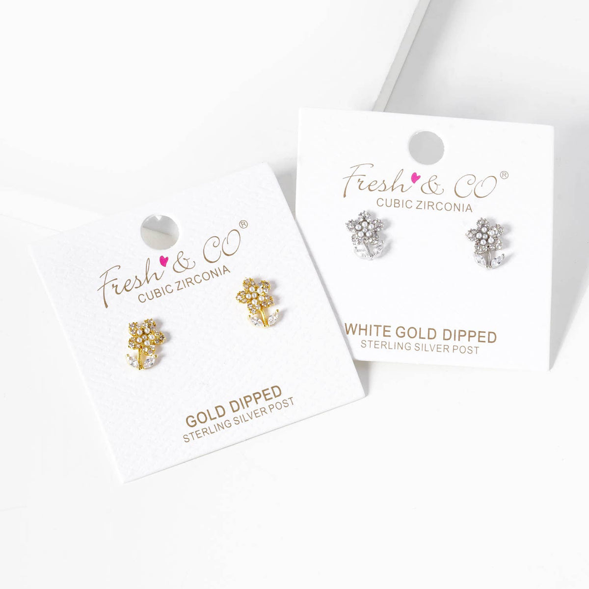 Dainty Pearl & Cubic Zirconia Flower Stud Earrings