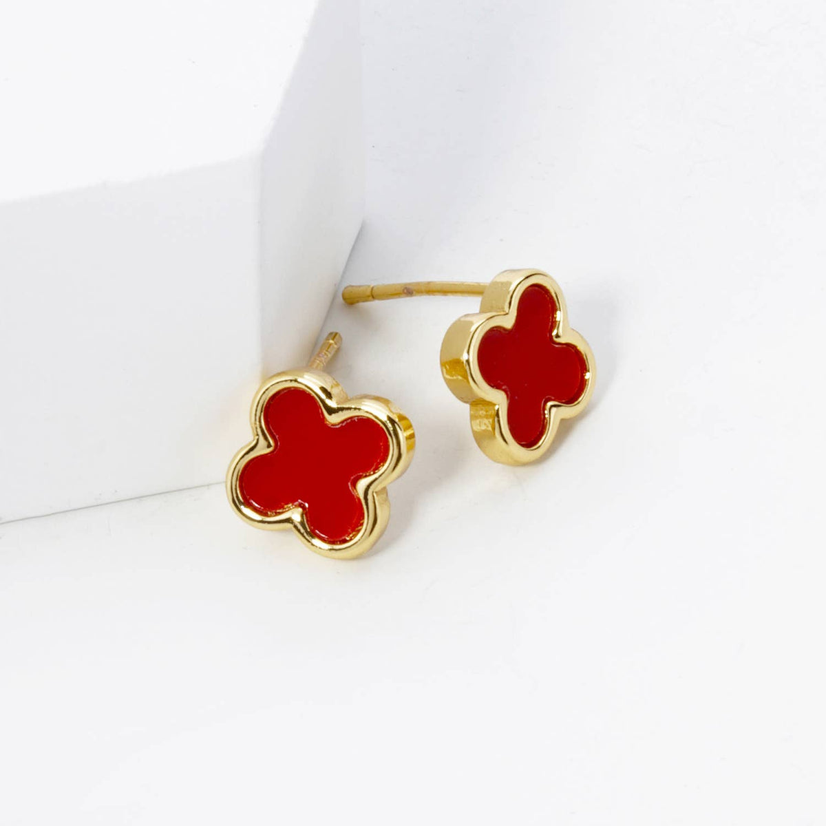 18K GOLD DIPPED 9MM QUATREFOIL STUD EARRINGS