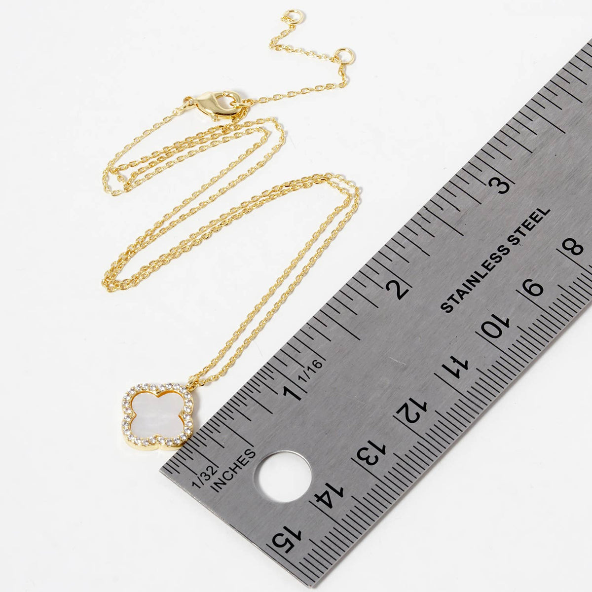 Pavé Border Four-Leaf Clover Pendant Necklace
