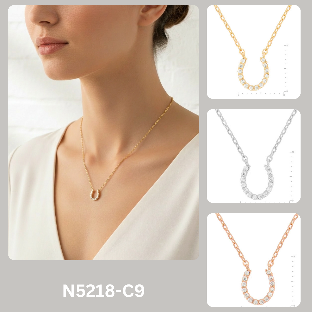 Dainty Crystal Horseshoe Pendant Necklace