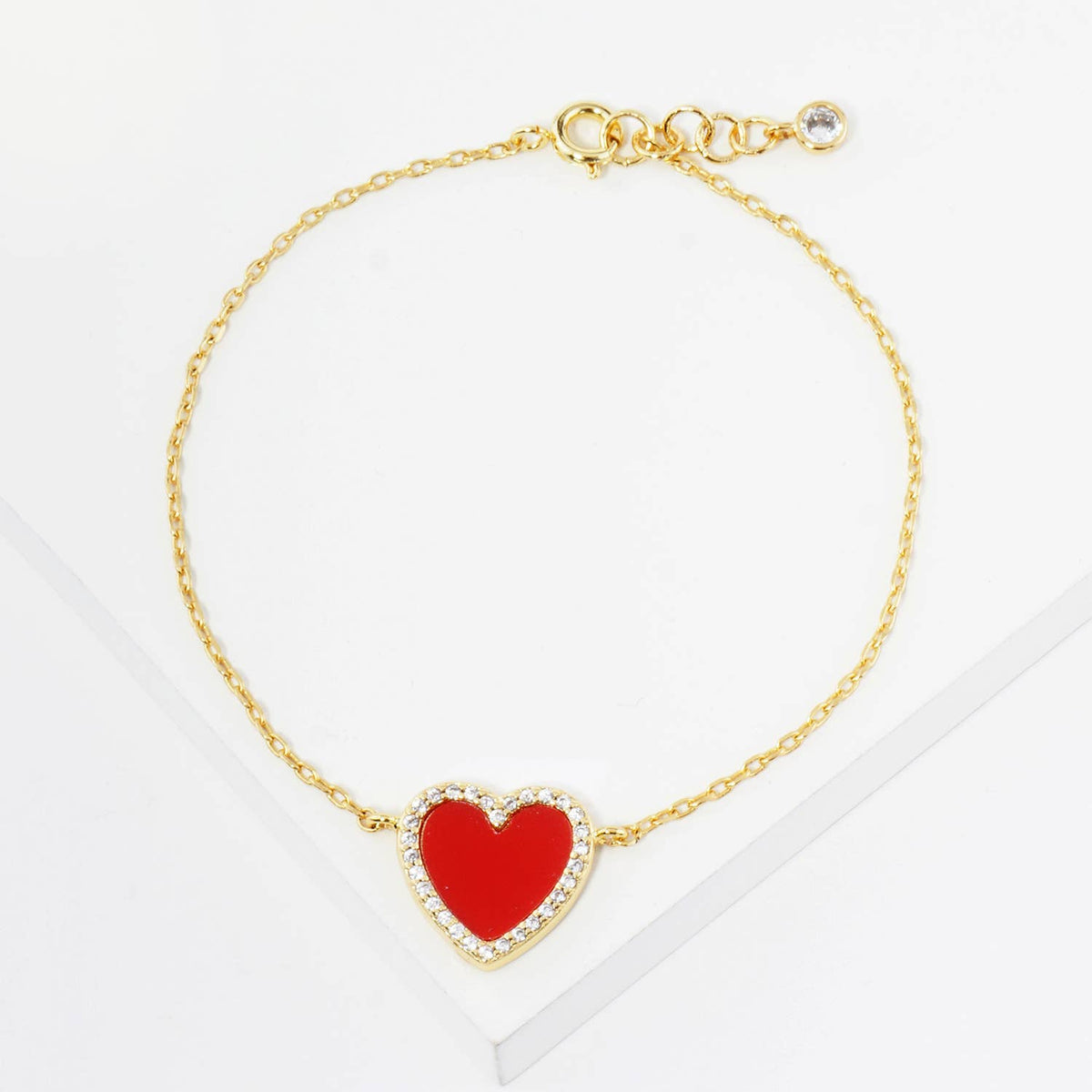 18K Gold Dipped 13mm Pave Set Cubic Zirconia Heart Bracelet