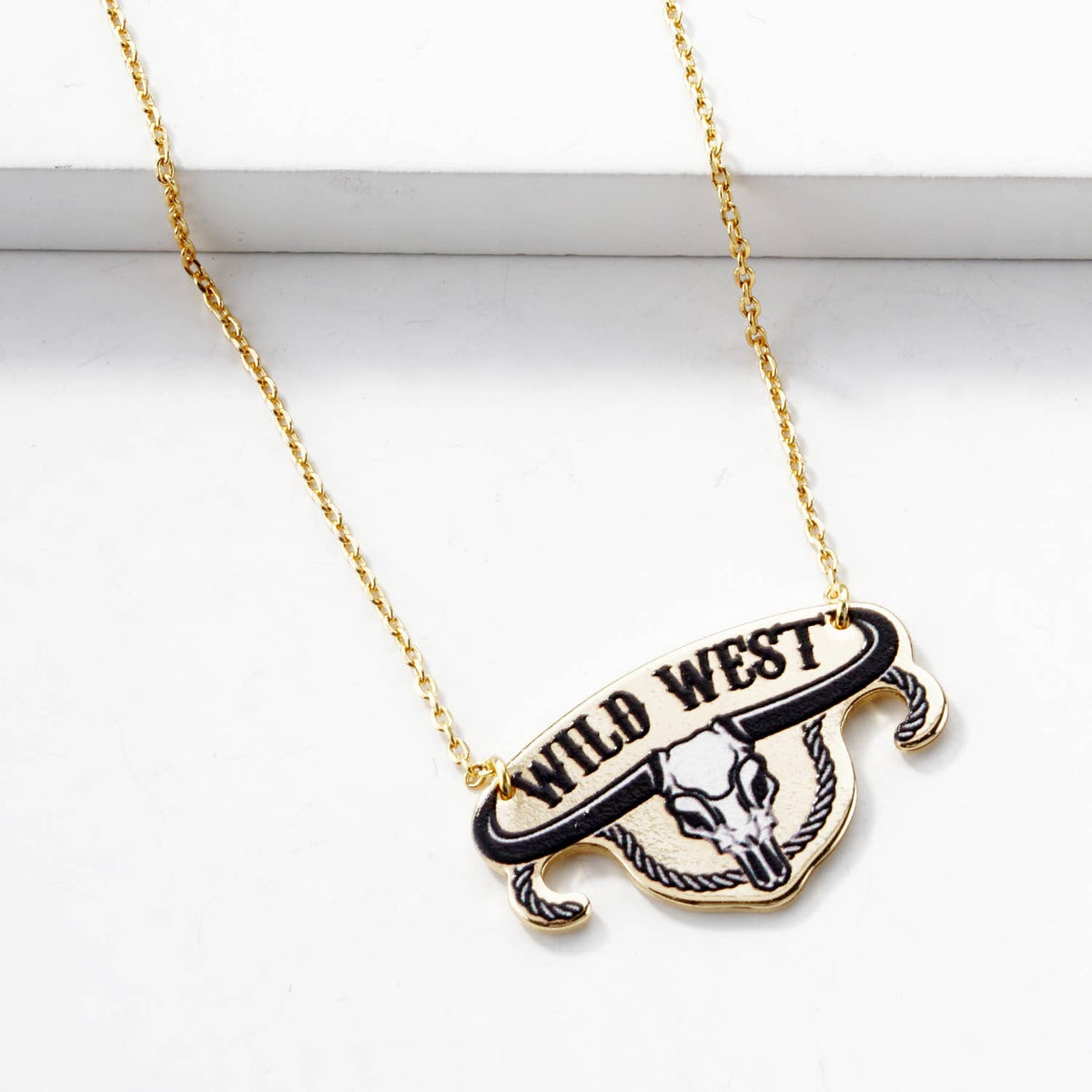 Wild West Bull Skull Enamel Pendant Necklace