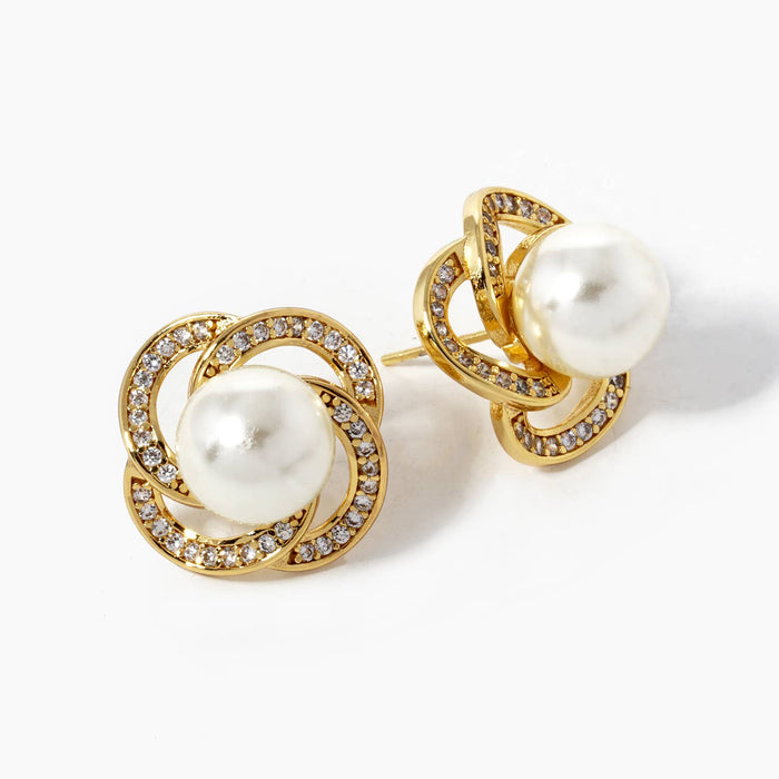 Gold Plated Freshwater Pearl Knot Earrings