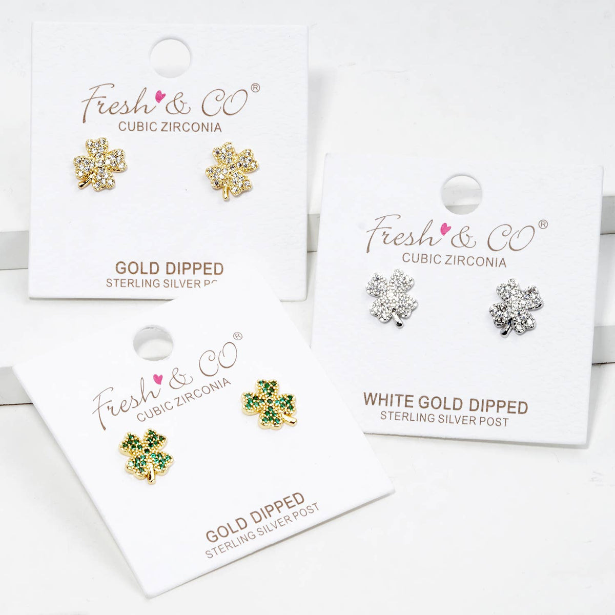 18K Gold Dipped CZ Pave Clover Stud Earrings