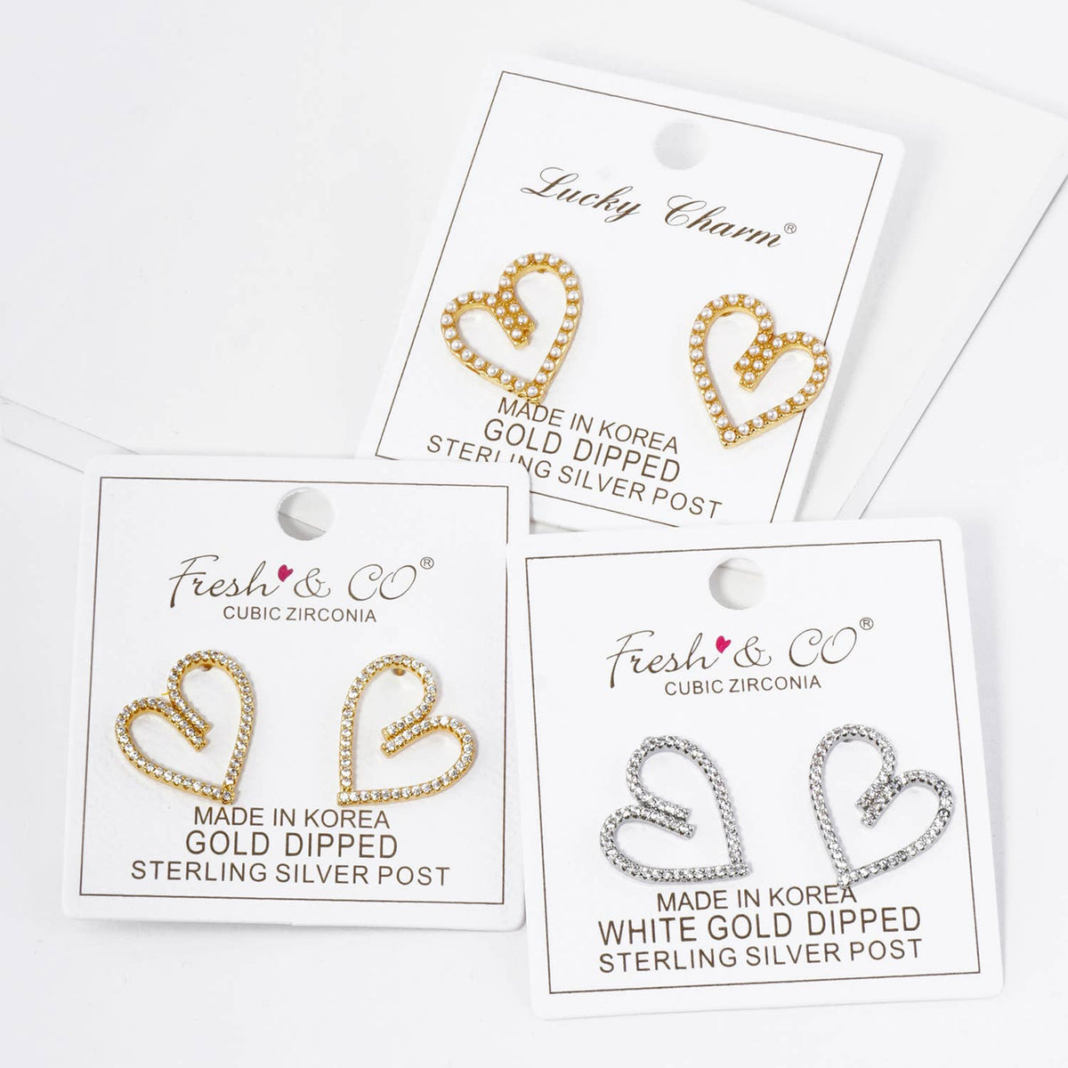 18K GOLD DIPPED PAVE CUBIC ZIRCONIA HEART STUD EARRINGS