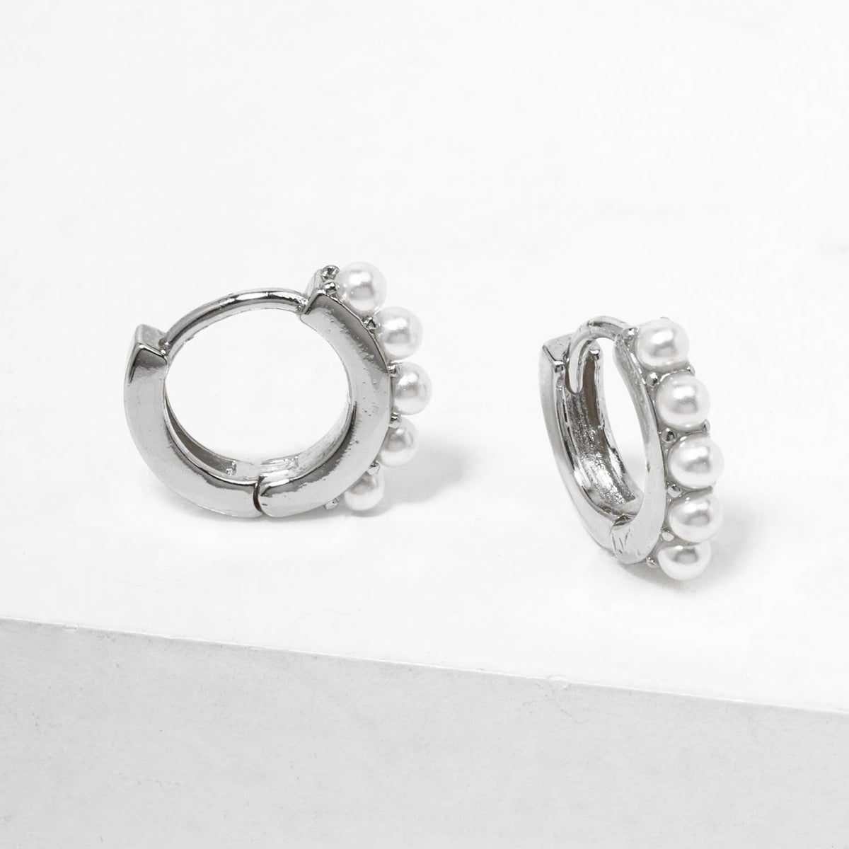 Gold-Dipped and White Gold-Dipped Pearl Huggie Hoop Earrings