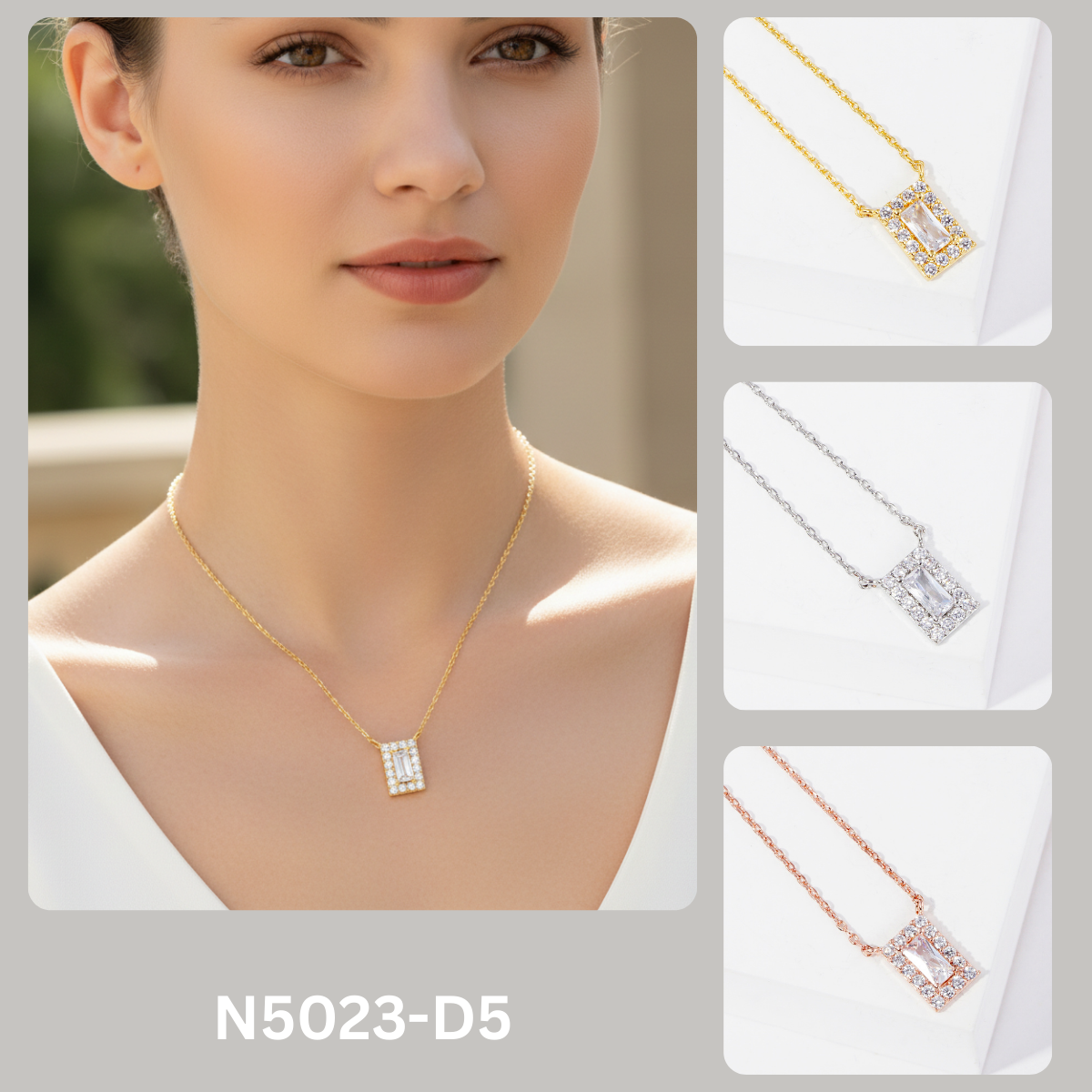 Classic Emerald-Cut Cubic Zirconia Halo Pendant Necklace
