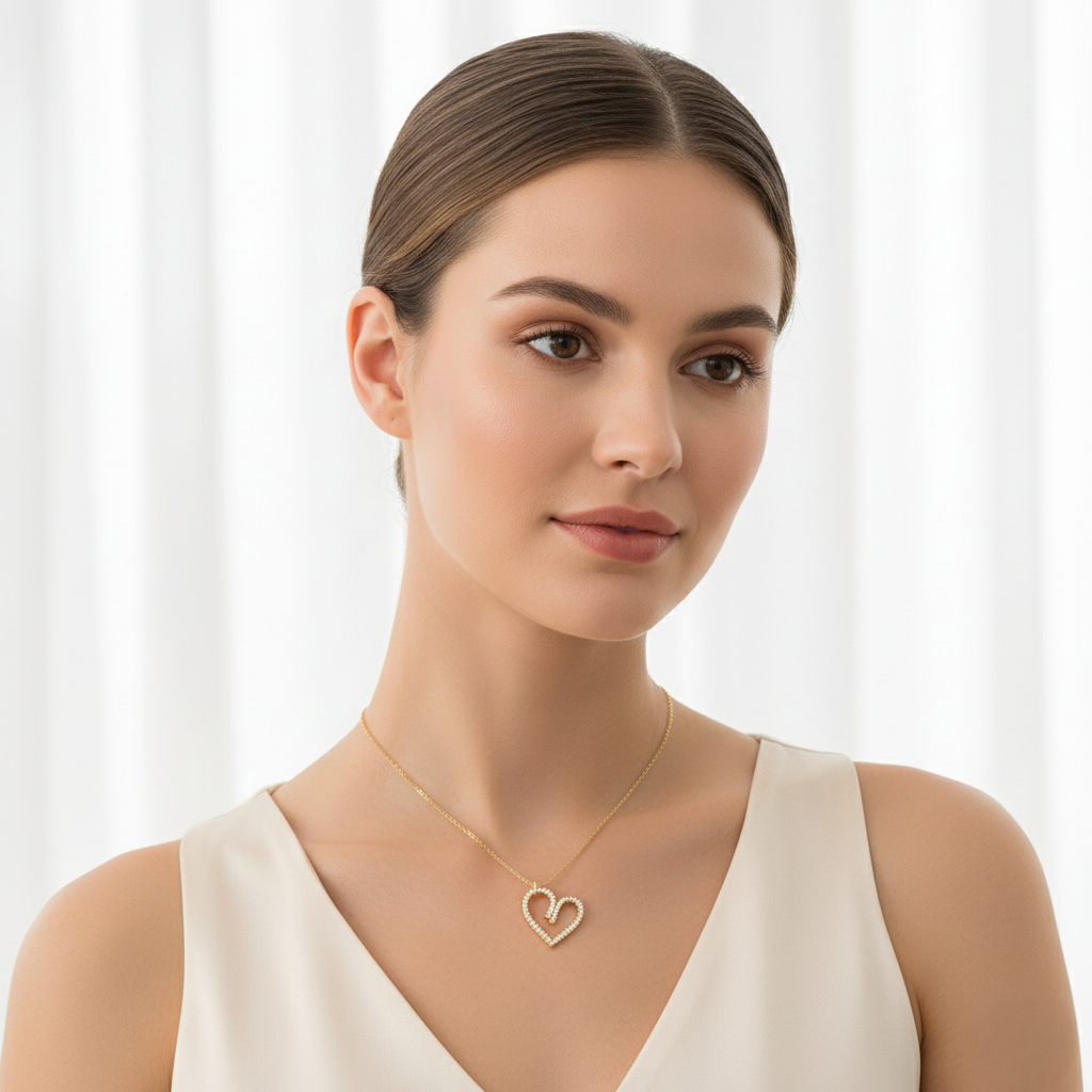 Gold Dipped Stylized Heart Pendant Necklace