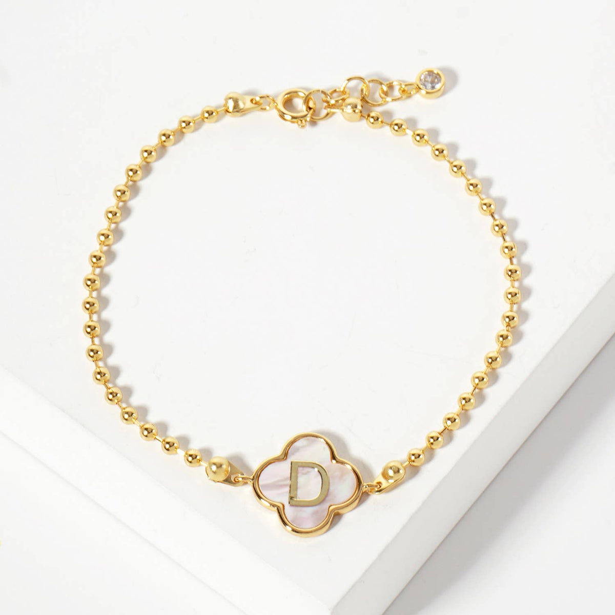 Dainty Gold Dipped Initial Clover Bracelet