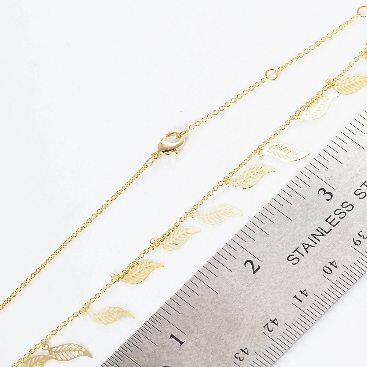 Gold Plated Chain w/ Dangling Leaves Necklace