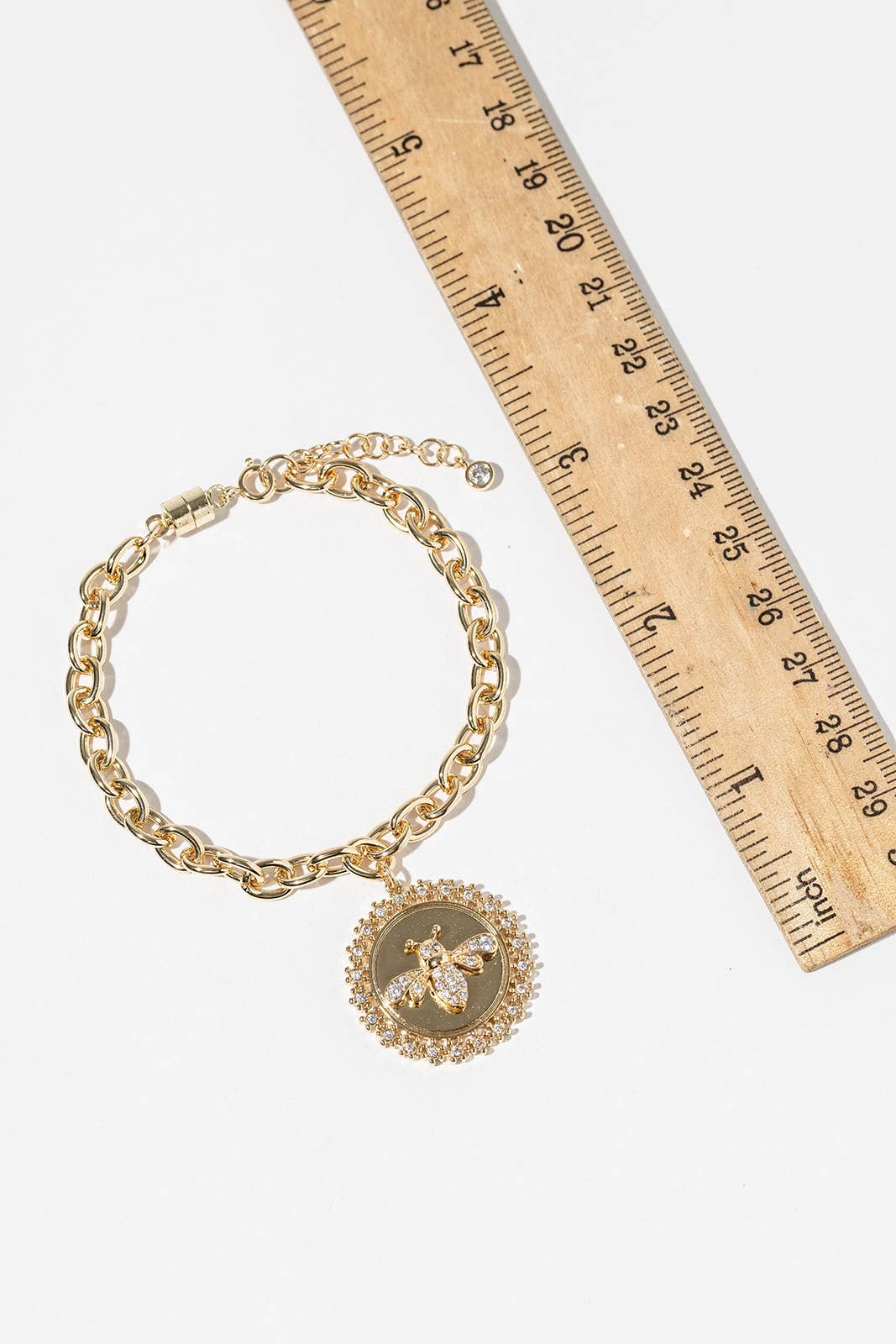 Elegant Pave Crystal Bee Coin Charm Bracelet