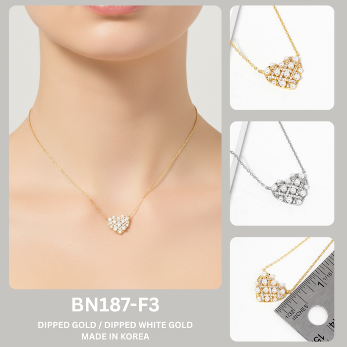 Dainty Pearl & Pavé Lattice Heart Pendant Necklace