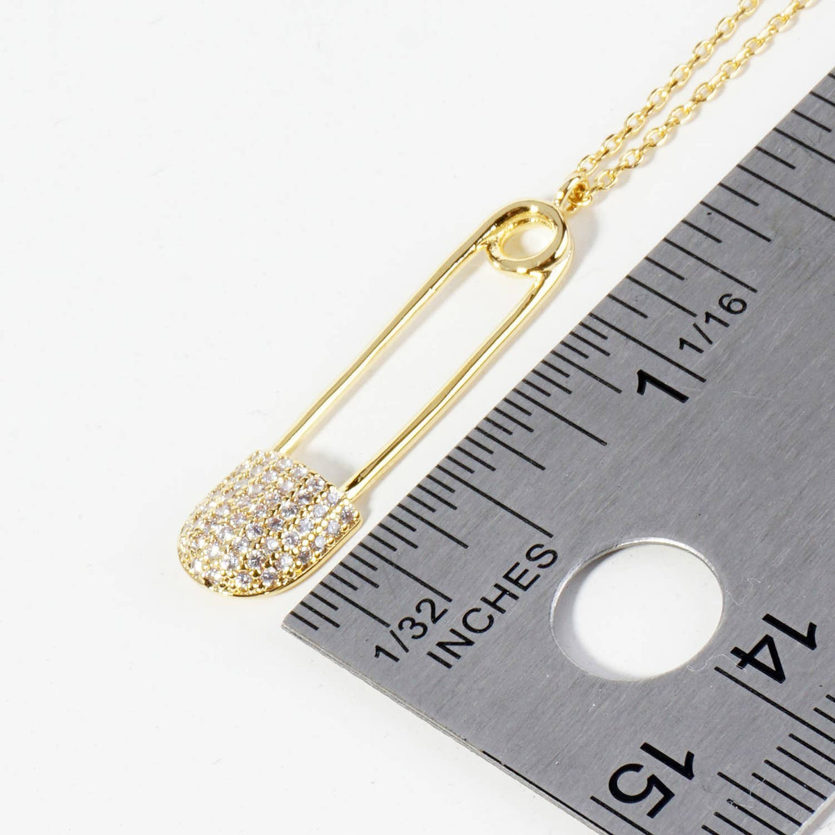 CZ Safety Pin Pendant Necklace