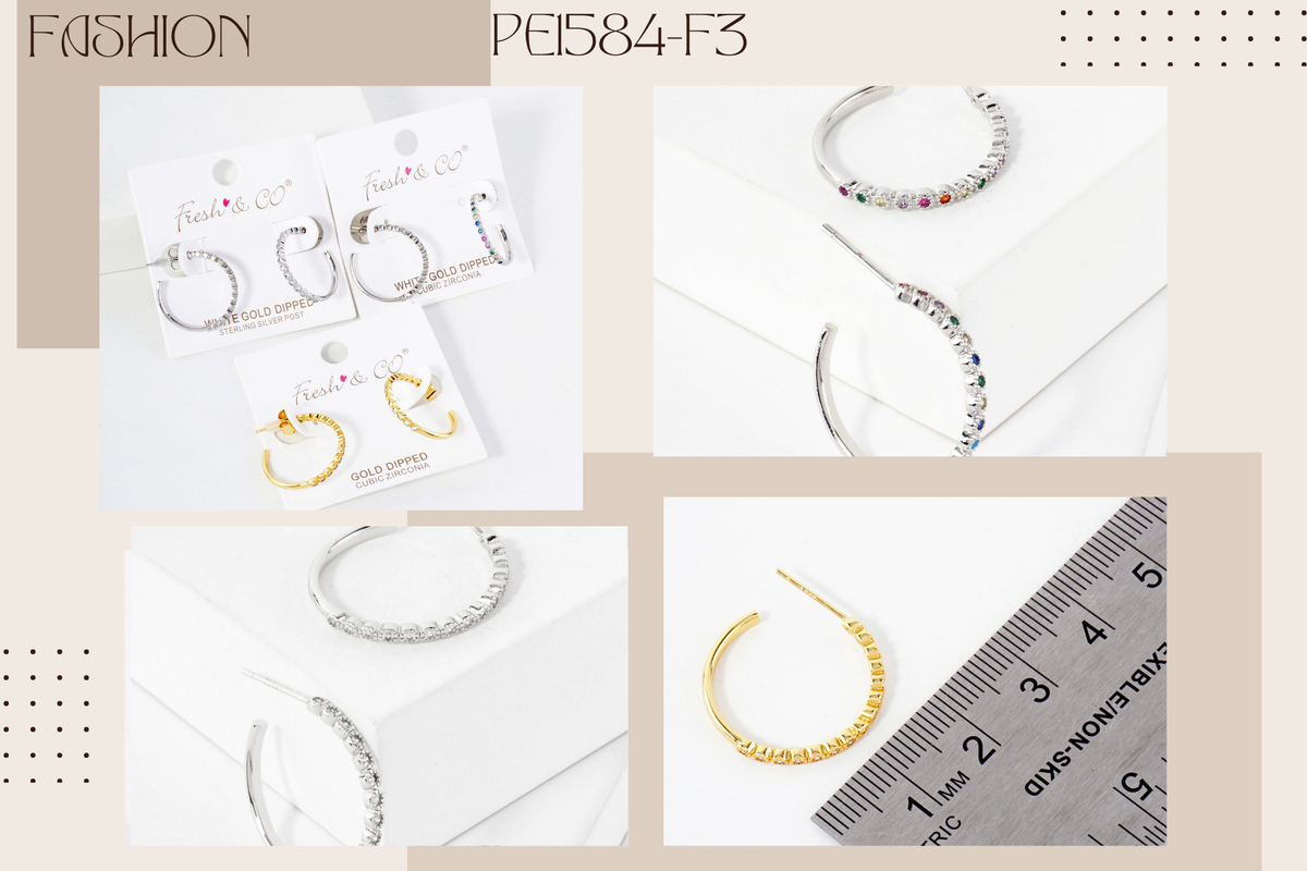 20mm Hoop Earrings with Half CZ Stone Accents Earring
