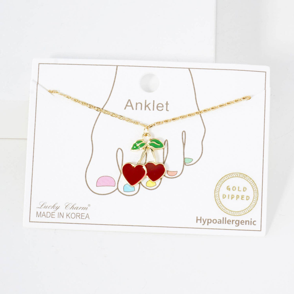 Enamel Heart-Cherry Dainty Anklet