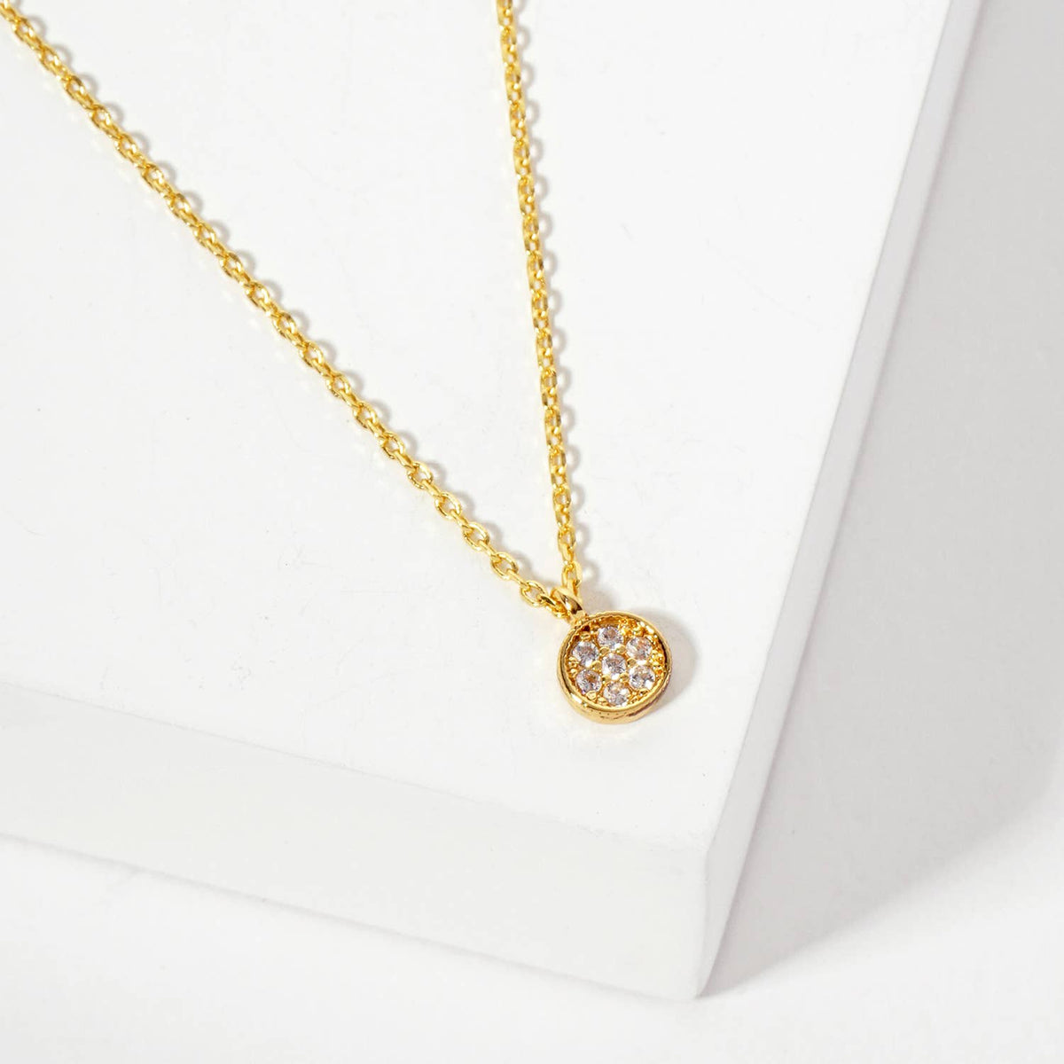 Minimalist Pave Disc Pendant Necklace
