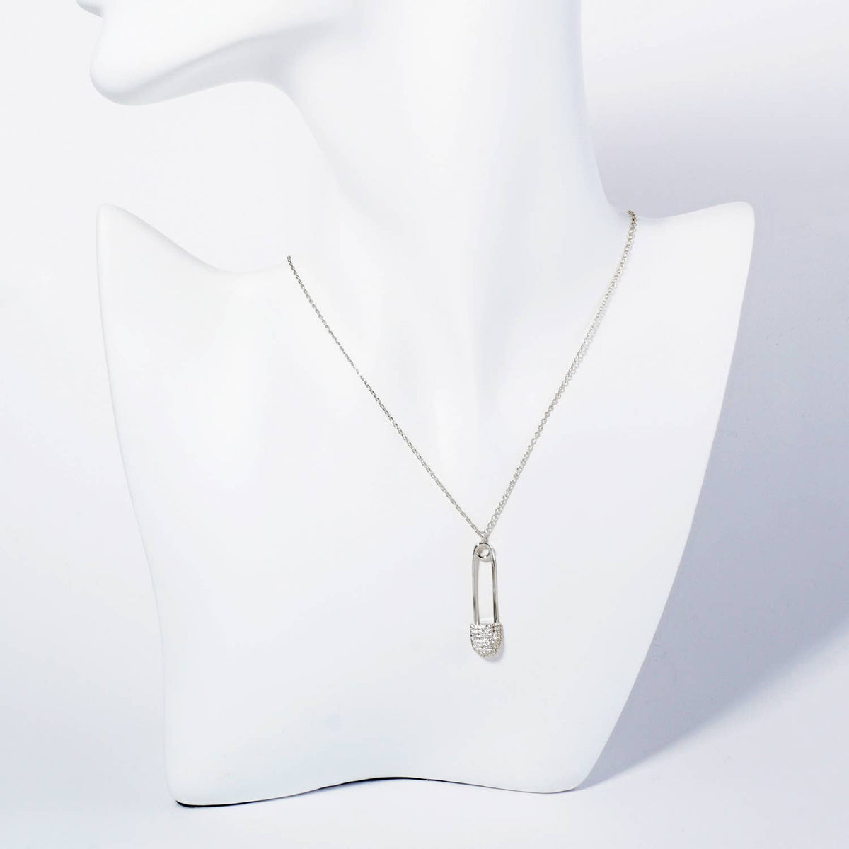 CZ Safety Pin Pendant Necklace