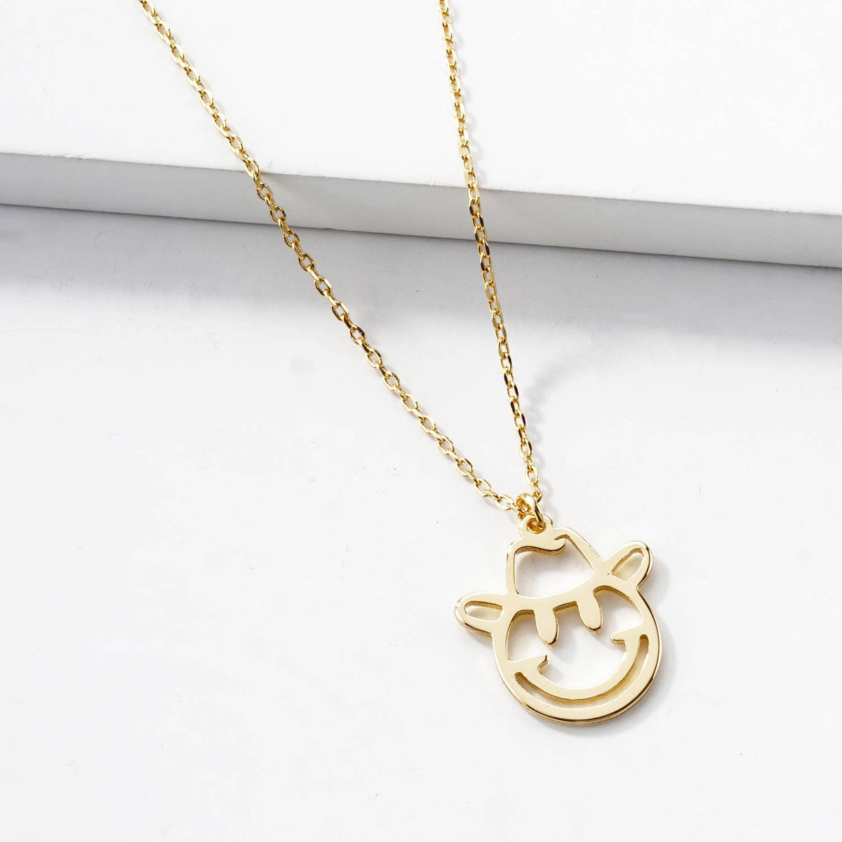 Minimalist Cowboy Smiley Face Pendant Necklace