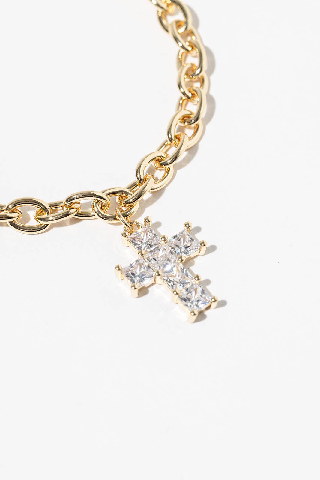 Sparkling CZ Cross Charm Bracelet with Magnetic Clasp