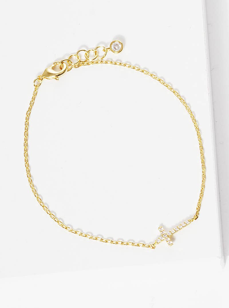 Dainty Pave Cross Charm Chain Bracelet