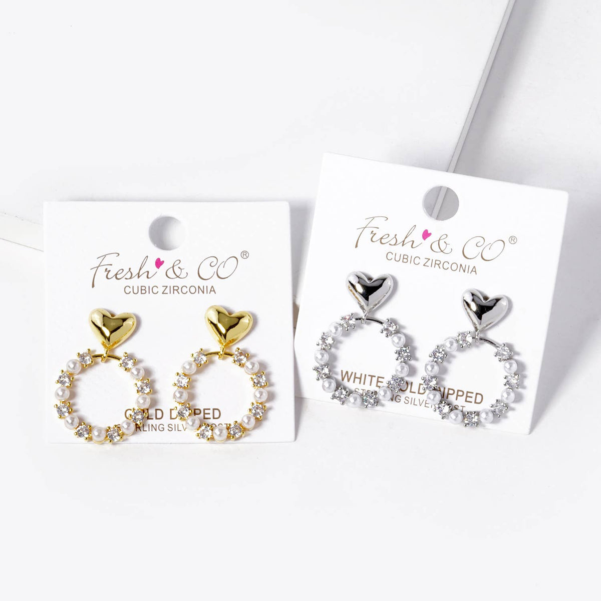 Heart and Pearl Pave Hoop Earrings