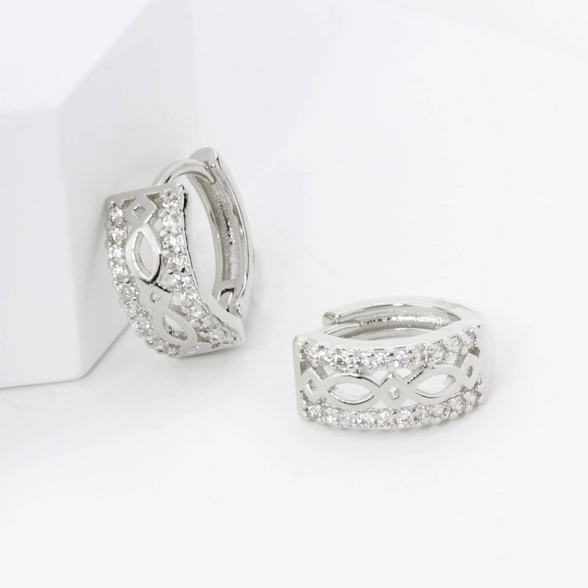 FILIGREE MICRO PAVE SET CUBIC ZIRCONIA 12MM HUGGIE HOOP