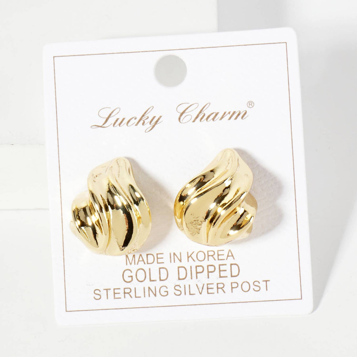 Polished Brass Sculpted Wave Teardrop Post Earrings