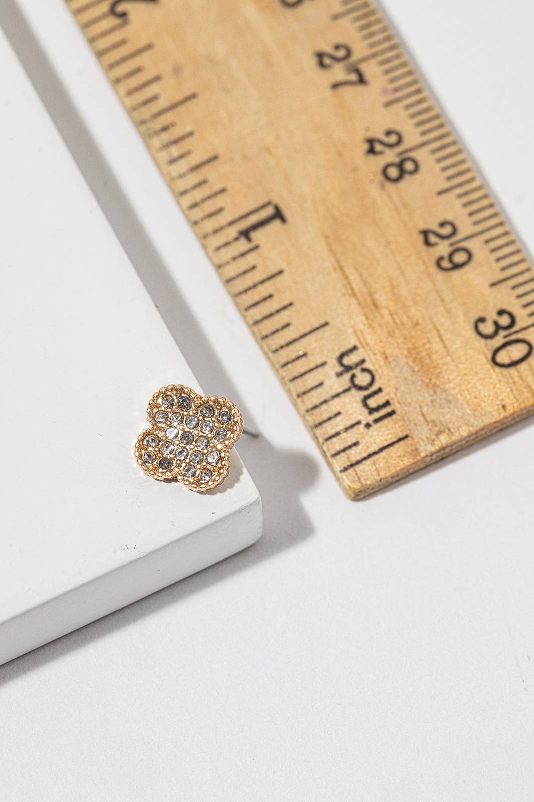 Crystal Clover Stud Earrings – Pavé Quatrefoil Studs, Gold
