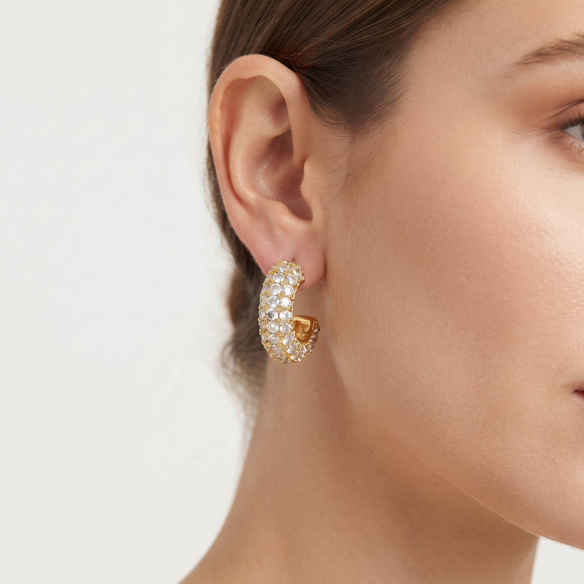 Dazzling Pave Cubic Zirconia Chunky Huggie Hoop Earrings