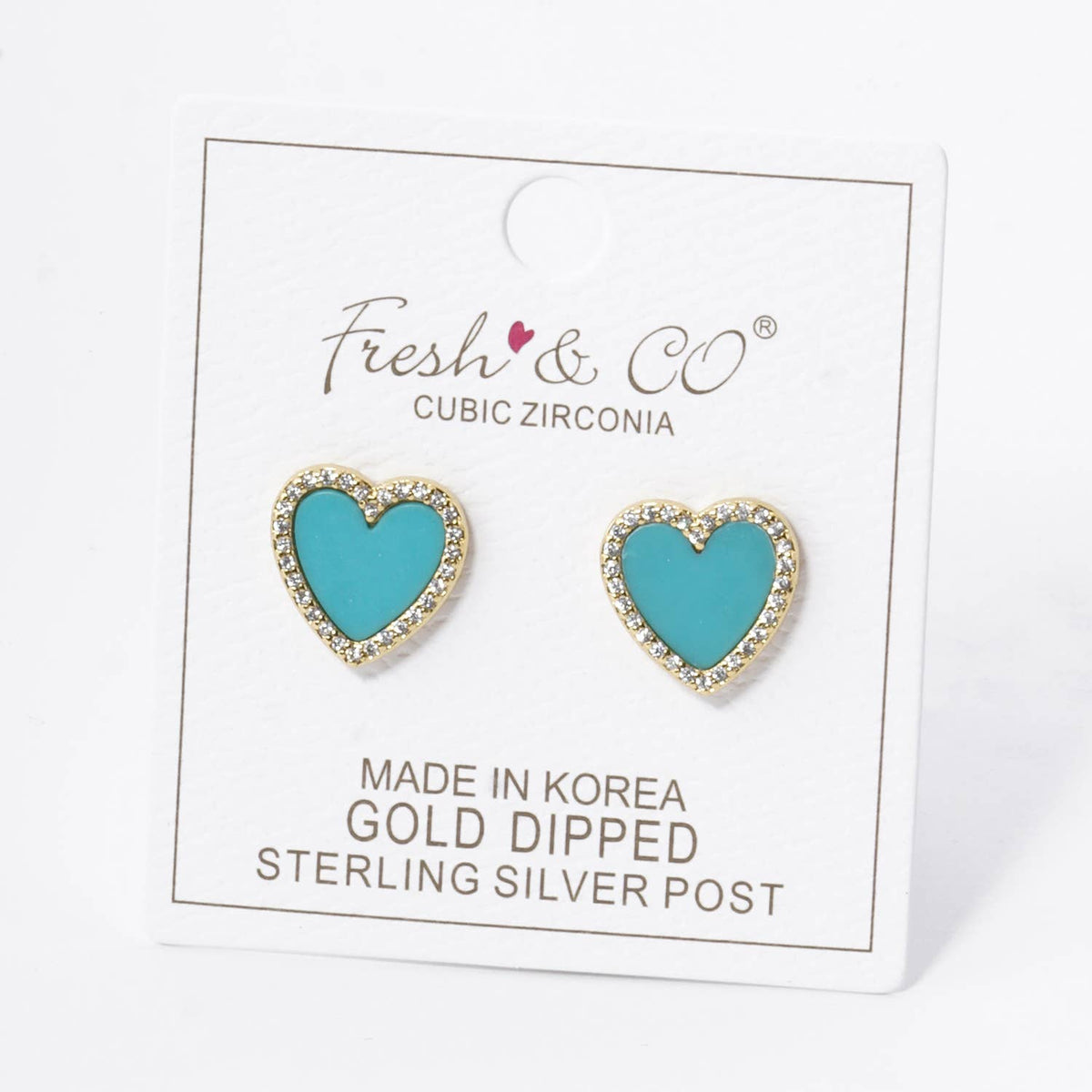 18K Gold Dipped 13mm Pave Set Cubic Zirconia Heart Stud.
