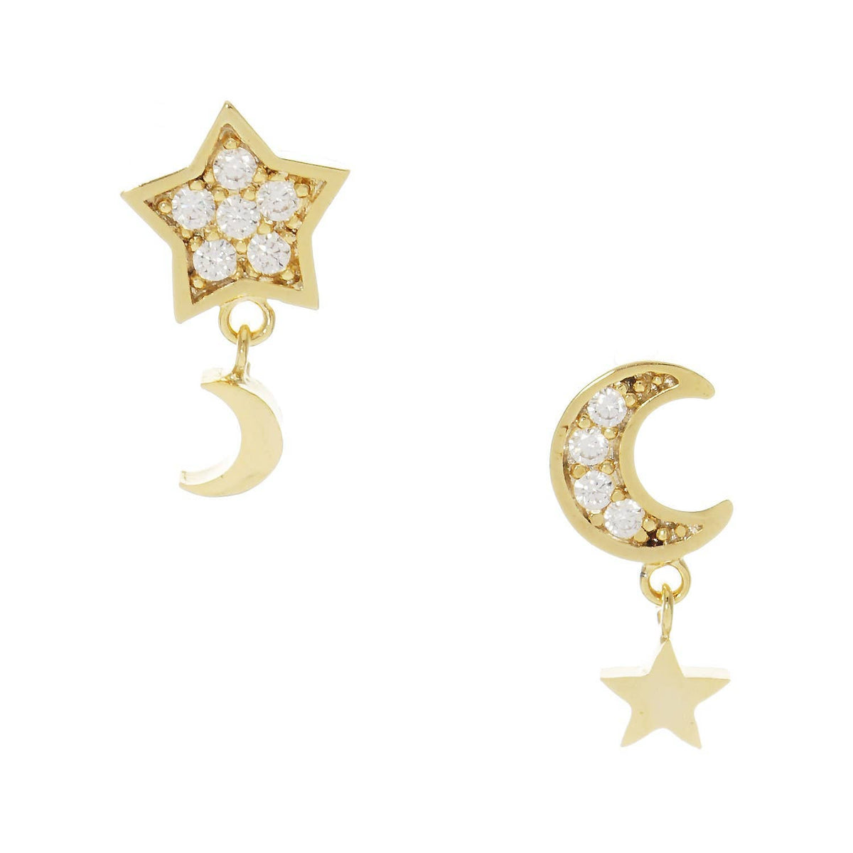 Gold Stars and Moon Dangle Earrings