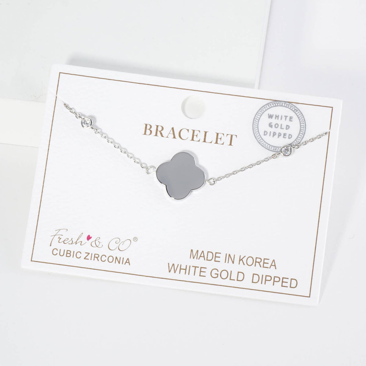 Dainty Clover Station Bracelet with CZ Accents