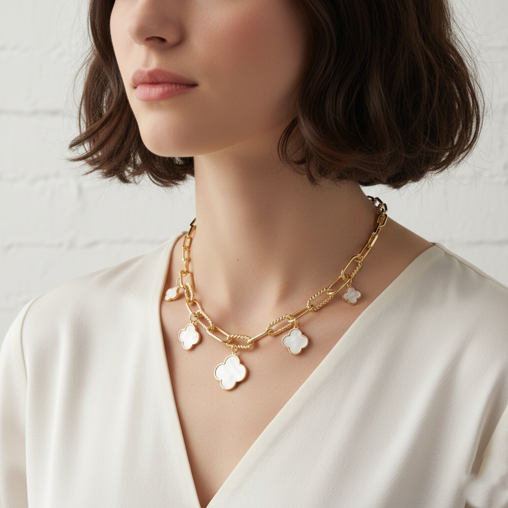 Four-Leaf Clover Charm Link Chain Necklace