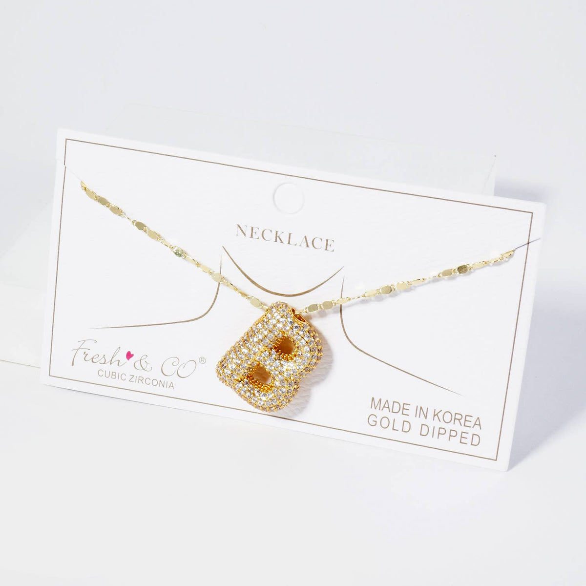18K Gold Dipped Pave Set CZ Bubble Initial Pendant Necklace