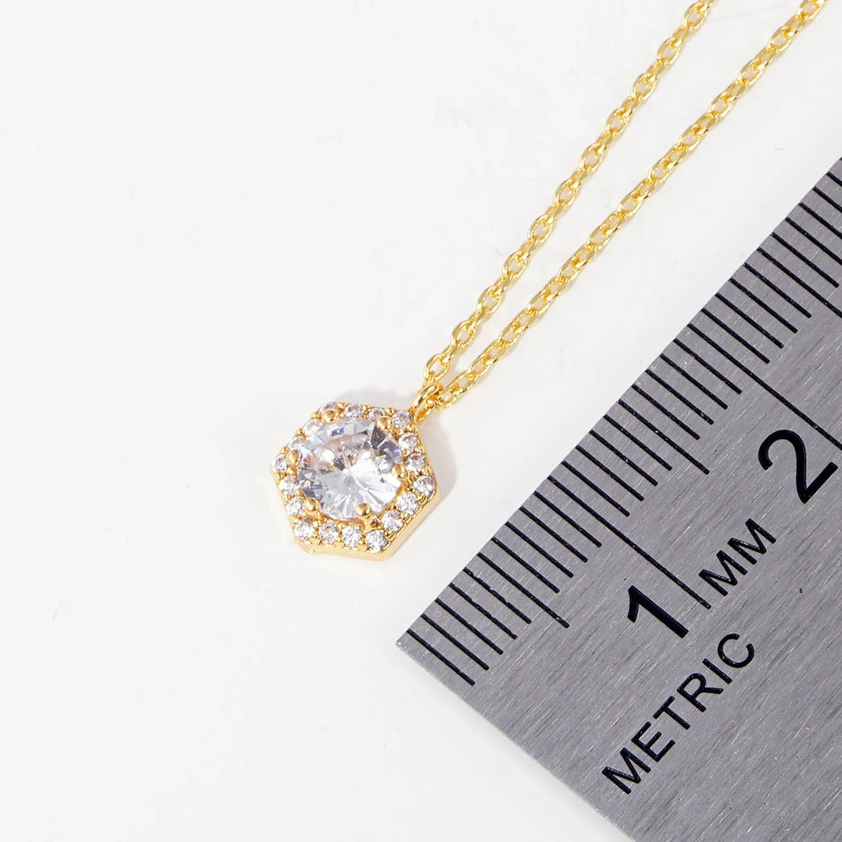 Hexagon Halo CZ Pendant Necklace