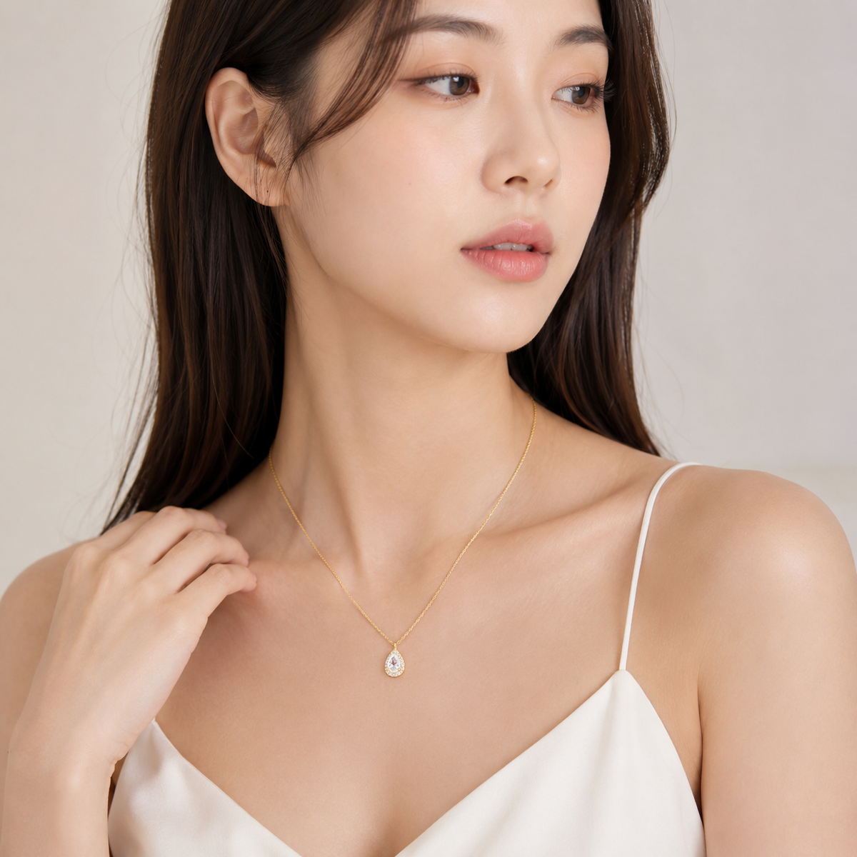 Dainty Pear Cubic Zirconia Bridesmaid Necklace